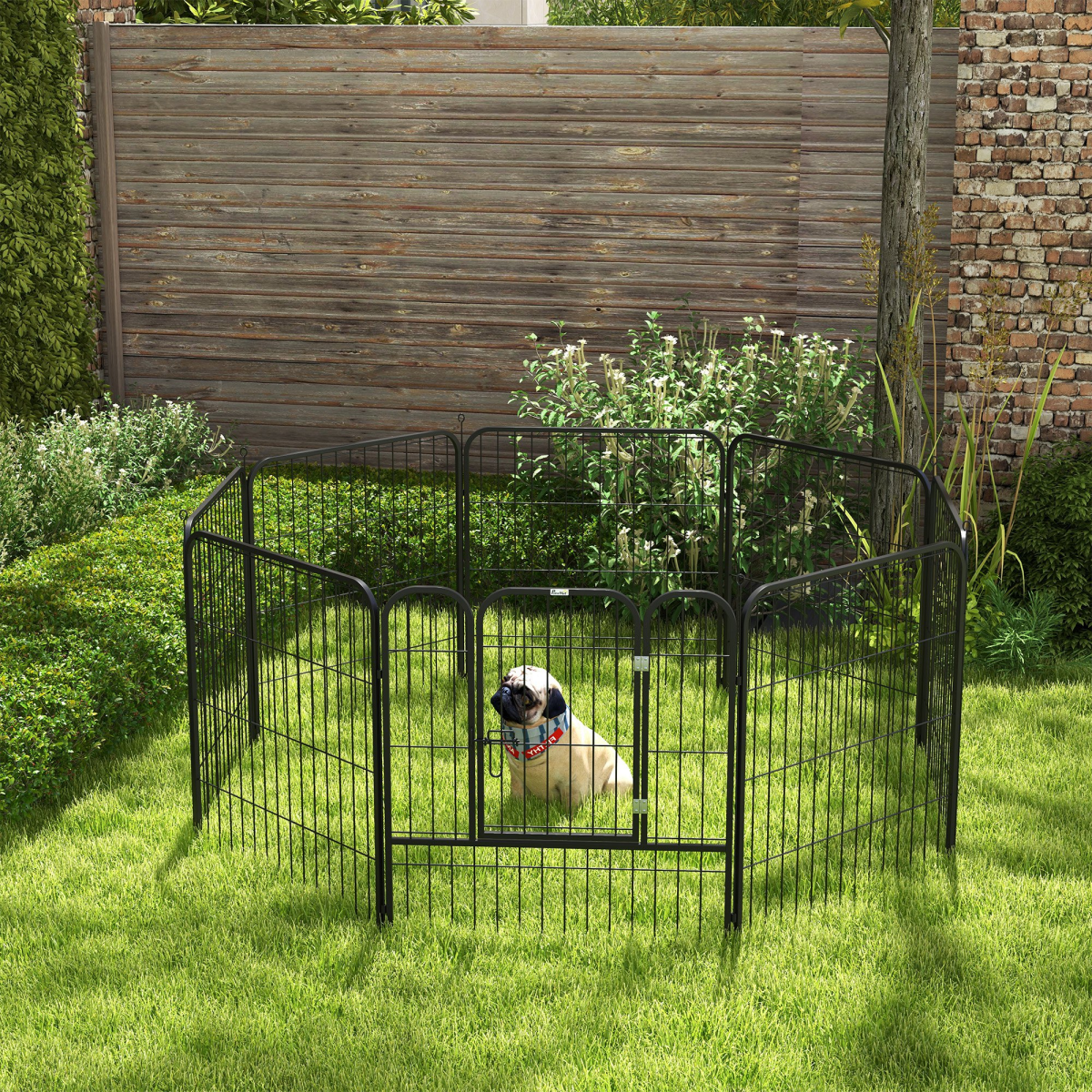 Pawhut 8-Panel Metal Pet Playpen for Dogs and Puppies – Folding Indoor and Outdoor Run Fence with Lockable Door