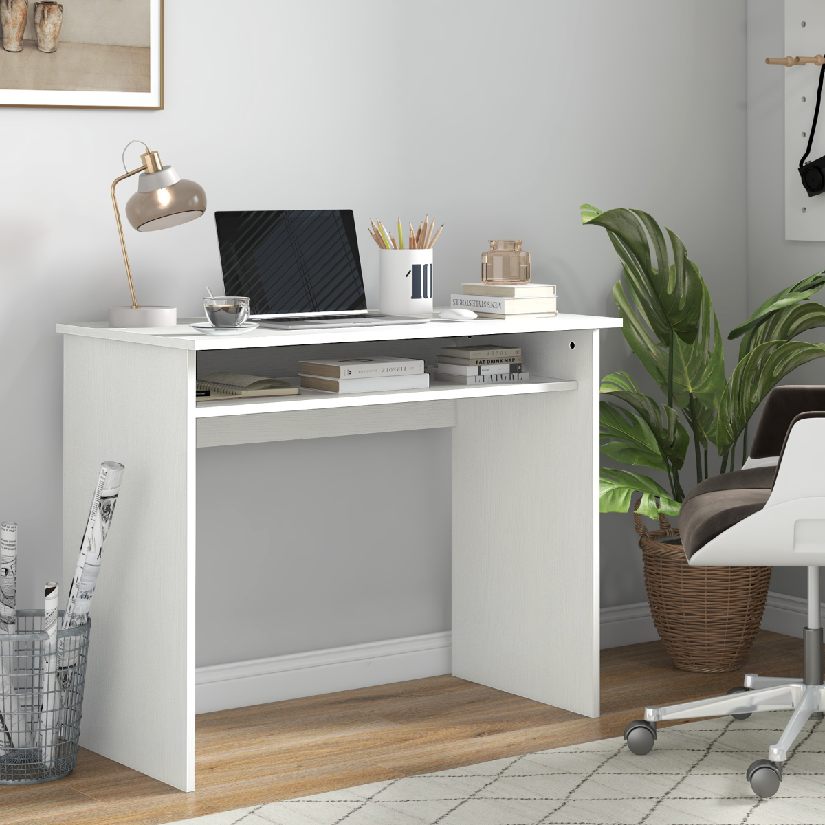 HOMCOM Compact Study Desk Workstation, 90 x 50cm with Sturdy Particle Board Top – Home Office, White