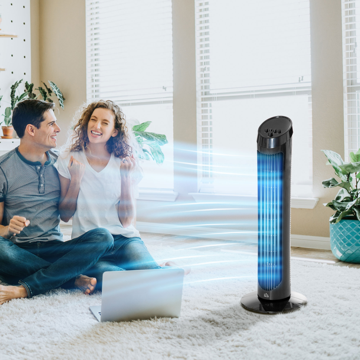 HOMCOM 30-Inch Quiet Tower Fan with 3 Speeds and Noise-Reduction Design – Bedroom & Office Cooling, Black