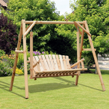 Outsunny 2-Seater Wooden Porch Swing Bench with Armrests & Curved Back – Rustic Garden Hanging Seat