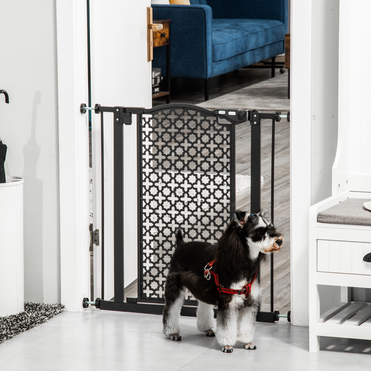 PawHut Pet Safety Gate, 74–80cm Pressure Fit with Auto Close and Double Locking – Stair Gate, Black
