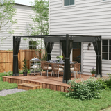 Outsunny 3 x 4m Retractable Pergola with Net Curtains & Aluminium Frame – Garden Shelter, Dark Grey