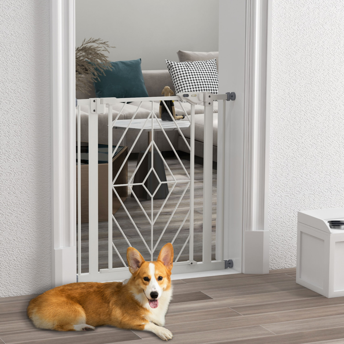 PawHut Pressure Fit Safety Gate with Auto Closing Door & Double Lock – Dog Gate for 74-80cm Openings, White