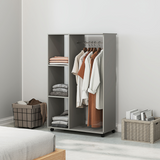HOMCOM Rolling Open Wardrobe with Hanging Rail & 3 Shelves – Clothes Storage on Wheels, Grey