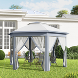 Outsunny 4 x 4m Hexagon Pop-Up Gazebo with Double Roof & Mesh Netting – Grey