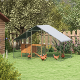 PawHut Walk-In Chicken Run with Waterproof Cover, 3 x 1.7 x 1.9m – Galvanised Steel Coop Enclosure, Silver