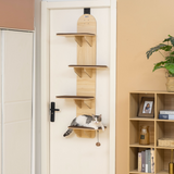 PawHut 4-Level Door Mounted Cat Tree with Plush Pads & Toy Ball – Space-Saving Cat Climbing Shelves, Oak