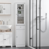 kleankin Tall Bathroom Storage Cabinet with 3 Open Shelves and Acrylic Door – Narrow Anti-Toppling Unit, White