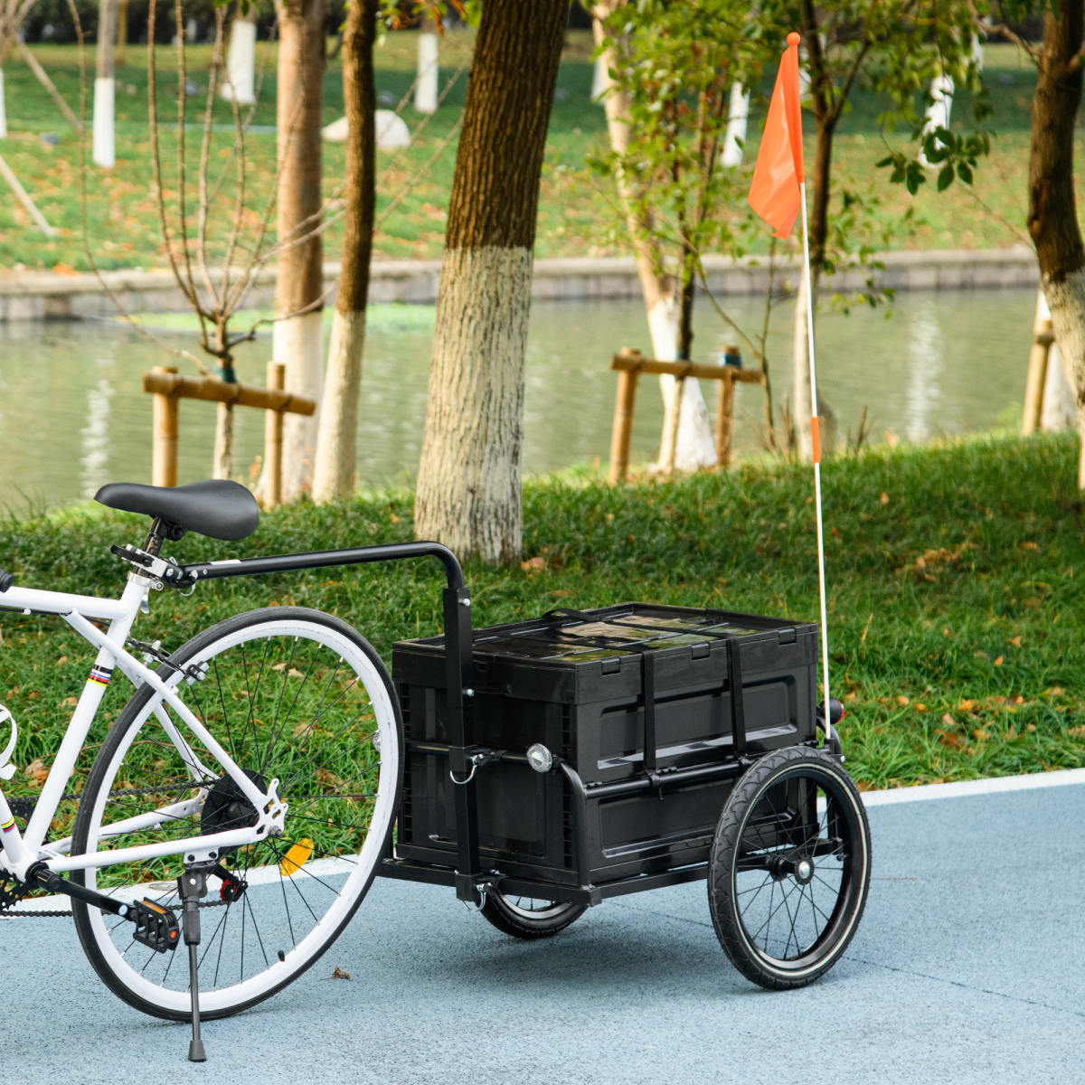 HOMCOM Bicycle Trailer with 65L Foldable Storage Box, Pneumatic Tyres and Quick-Release Wheels – Black