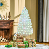 HOMCOM 5ft Pre-Lit Fibre Optic Artificial Christmas Tree with Multi-Coloured LEDs – Festive Decoration, White