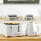 HOMCOM 1.7L Kettle & 4-Slice Toaster Set with Defrost & Reheat – Honeycomb Breakfast Set, White