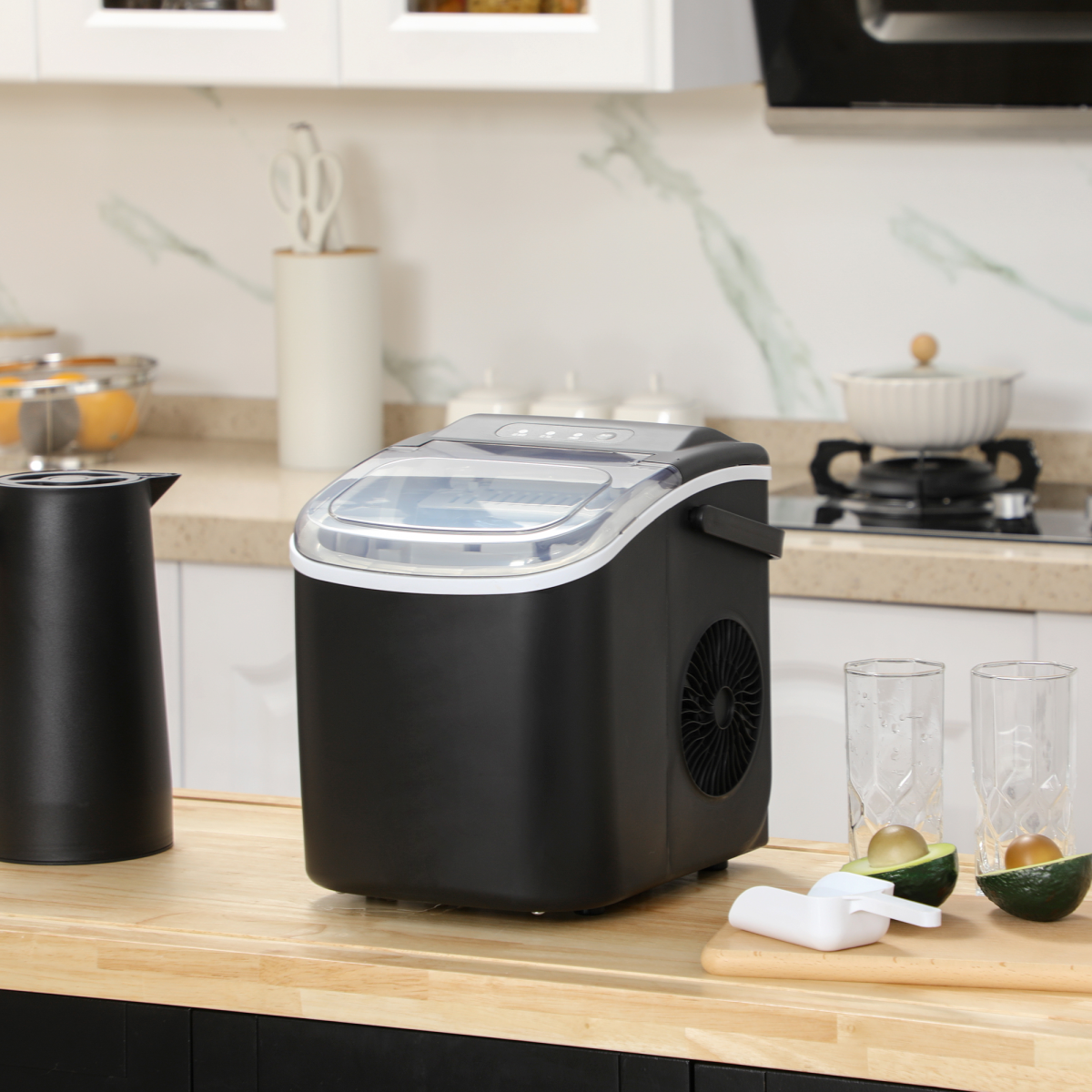 HOMCOM Countertop Ice Maker with 12kg per 24h Output & Scoop – Makes 9 Cubes in 6–12 Minutes, 1.3L Tank
