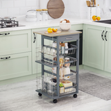 HOMCOM Kitchen Island Trolley with 4 Removable Baskets, Drawer & Side Racks – Dark Grey