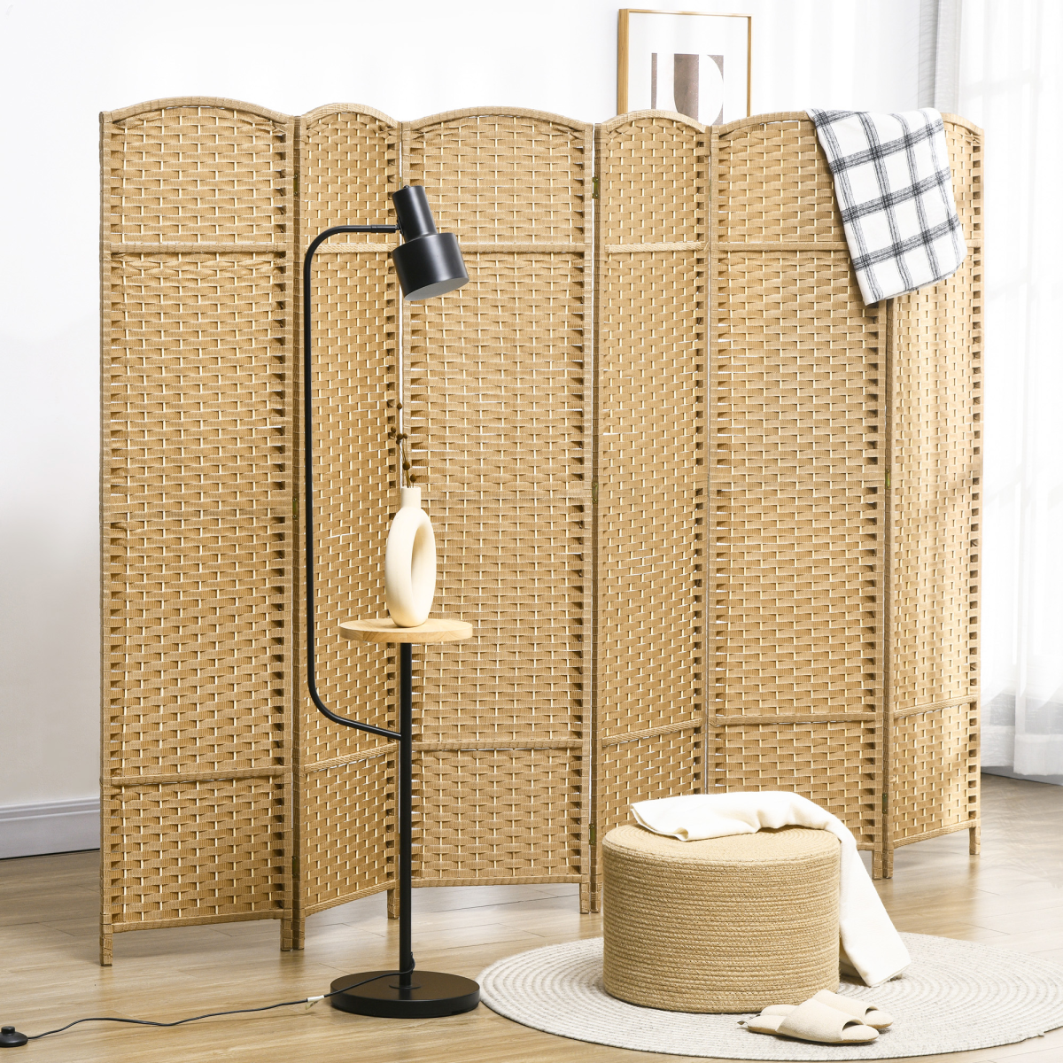 HOMCOM 6 Panel Woven Folding Room Divider with Arched Top – Privacy Screen, 240 x 170cm