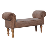 Artisan Furniture Mocha Faux Fur Upholstered Bedroom Bench – Solid Mango Wood Turned Legs, Brown
