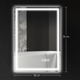 LED Bathroom Mirror 70 x 50cm with Bluetooth Speaker, Front & Back Lighting and Demister – Silver