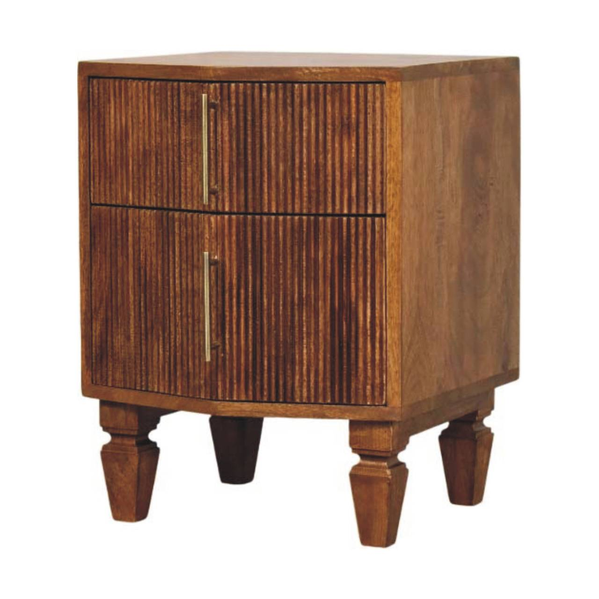 Artisan Furniture Solid Wood Louvre Bedside Table with 2 Fluted Drawers – Winewood Oak Finish, Brown