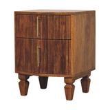 Artisan Furniture Solid Wood Louvre Bedside Table with 2 Fluted Drawers – Winewood Oak Finish, Brown