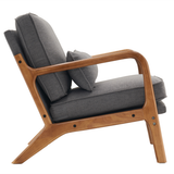 Oak Armrest Upholstered Single Lounge Chair – Comfortable Accent Armchair for Living Rooms & Bedrooms, Dark Grey