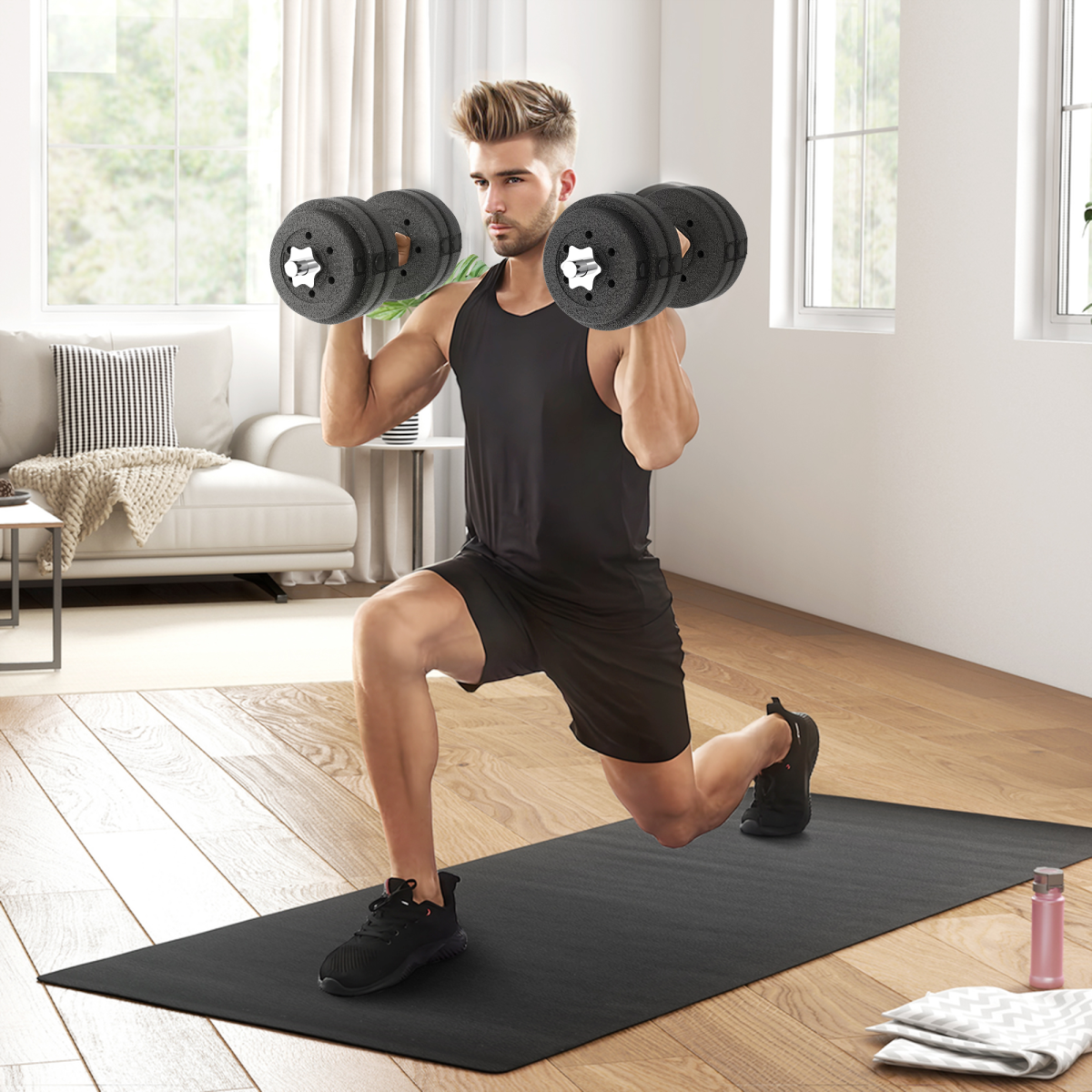 HOMCOM 30kg Adjustable Dumbbell Set with Connecting Rods & Non-Slip Grips – Home Gym Hand Weights, Black