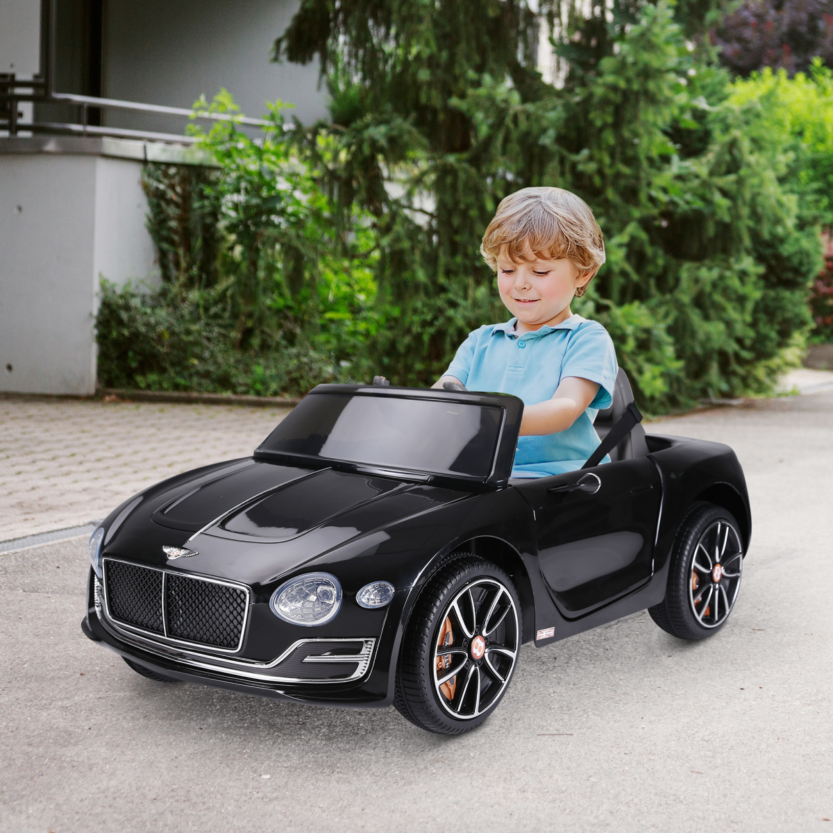 HOMCOM Bentley-Style Electric Ride-On Car with LED Lights, MP3 Player & Parental Remote Control – Kids Car, Black