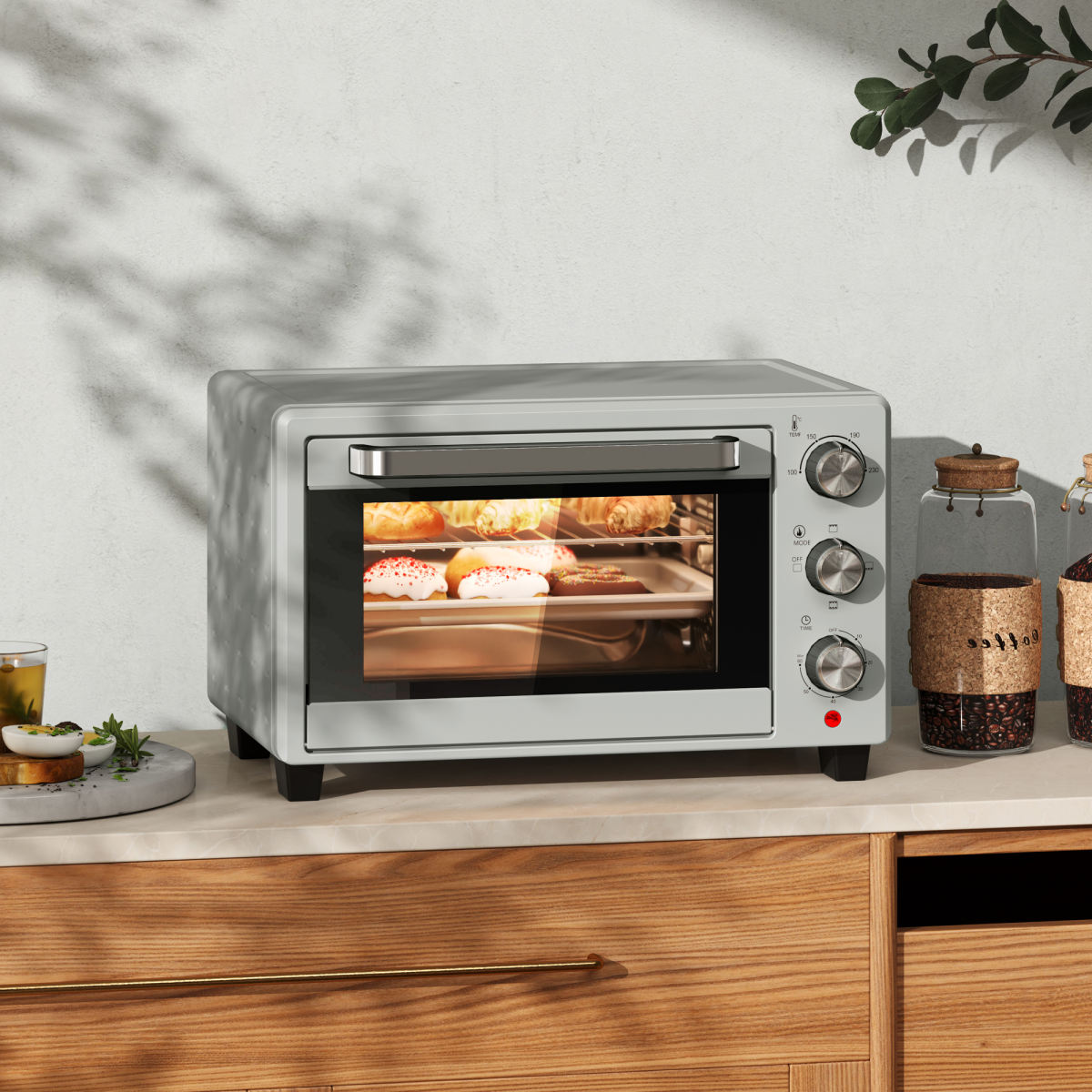 HOMCOM 21L Mini Oven with 1400W Electric Grill, Adjustable Temperature & 60-Minute Timer – Compact Kitchen Oven, Silver