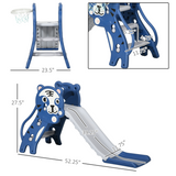 Kids 3-in-1 Slide with Climber & Basketball Hoop – Indoor Toddler Play Slide for 18-36 Months, Blue & Grey
