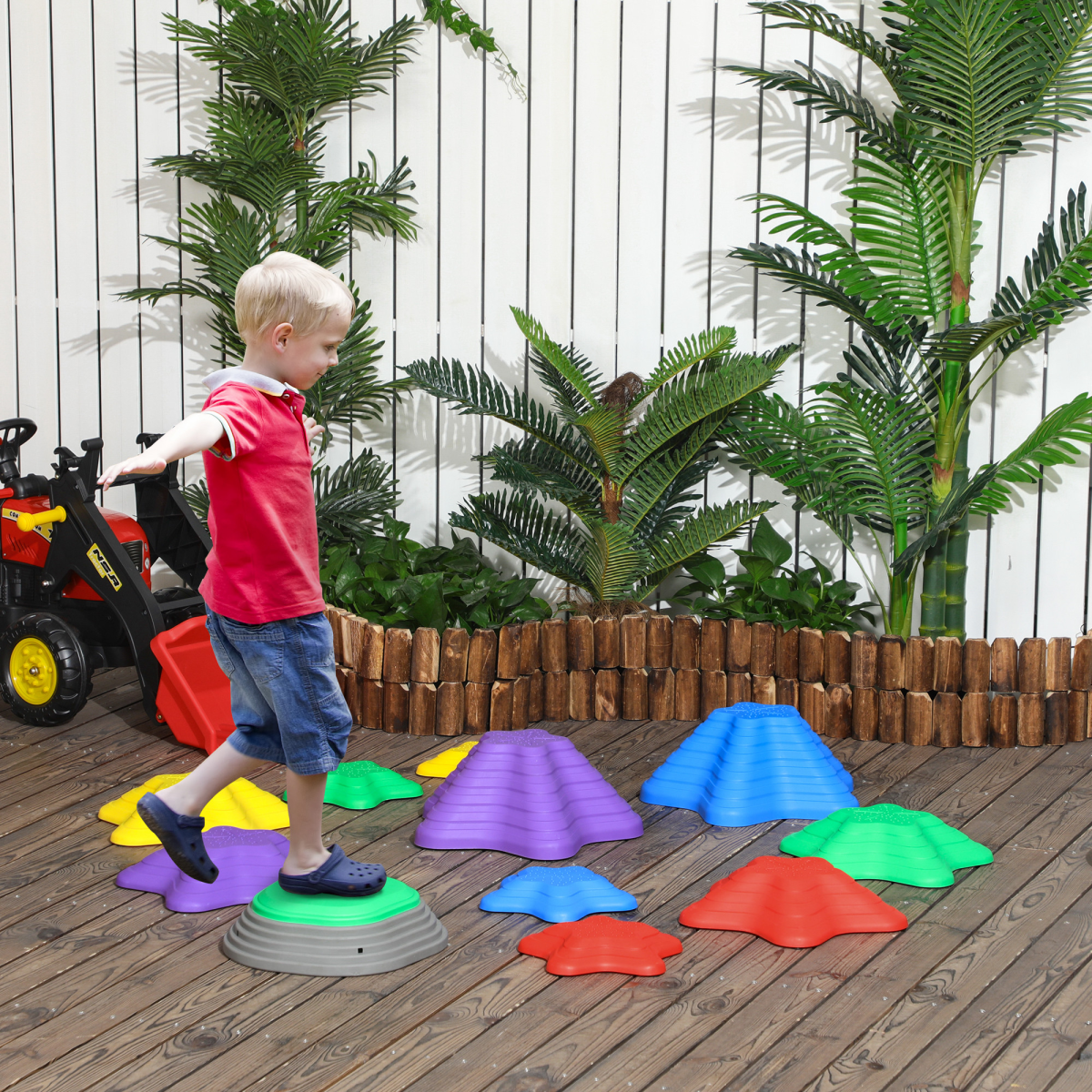 ZONEKIZ Kids Stepping Stones, 11 Piece Balance River Stones Set with Bouncing Stone – Indoor & Outdoor Obstacle Course