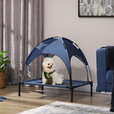 PawHut 76cm Elevated Dog Bed with UV Protection Canopy & Travel Bag – Raised Cooling Pet Cot, Blue