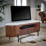 Opal Mango Wood TV Cabinet with Real Marble Top & Metal Legs – Handmade Media Unit