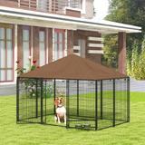 PawHut Outdoor Dog House Kennel with Canopy Top, Lockable Door & Rotating Bowl Holder – Black and Brown