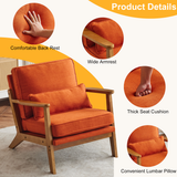 Mid-Century Modern Oak Frame Accent Chair with Linen-Cotton Upholstery – Retro Lounge Armchair, Burnt Orange