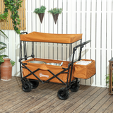 Outsunny Folding Utility Cart with Canopy, 68kg Capacity, Steel Frame & EVA Wheels – Garden Trolley, Orange
