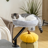 PawHut Cat Bed for Desk with 360° Rotation, Adjustable Clamp-On Cat Hammock Nest & Teaser Ball, Grey