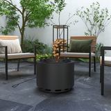 Outsunny 48.5cm Smokeless Wood Burning Fire Pit with Poker – Black Metal Outdoor Fireplace for Patio & Garden