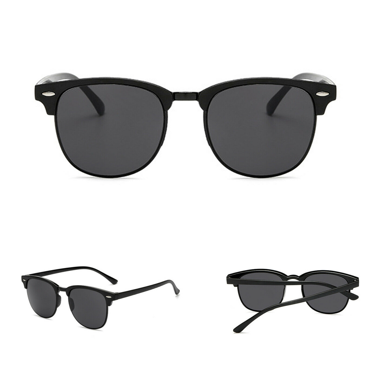 Men's Half Frame Polarised Sunglasses, Black Horn Rimmed, UV400 – Driving and Fishing