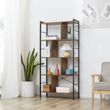 Industrial 5-Tier Storage Shelf Bookcase with Metal Frame – Floor Standing Display Rack, Brown and Black