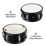 12 x 5.5 Inch Marching Snare Drum Kit with Drumsticks, Strap and Drum Key – Black Metal Drum for Kids