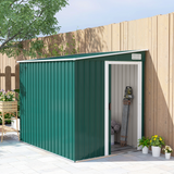 Outsunny 7 x 5ft Lean-To Galvanised Steel Garden Shed with Foundation & Sliding Door – Tool Storage, Green
