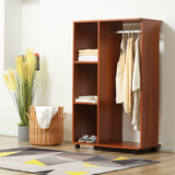 HOMCOM Open Wardrobe with Hanging Rail, 3 Cubbies and Wheels – Mobile Bedroom Storage, Walnut