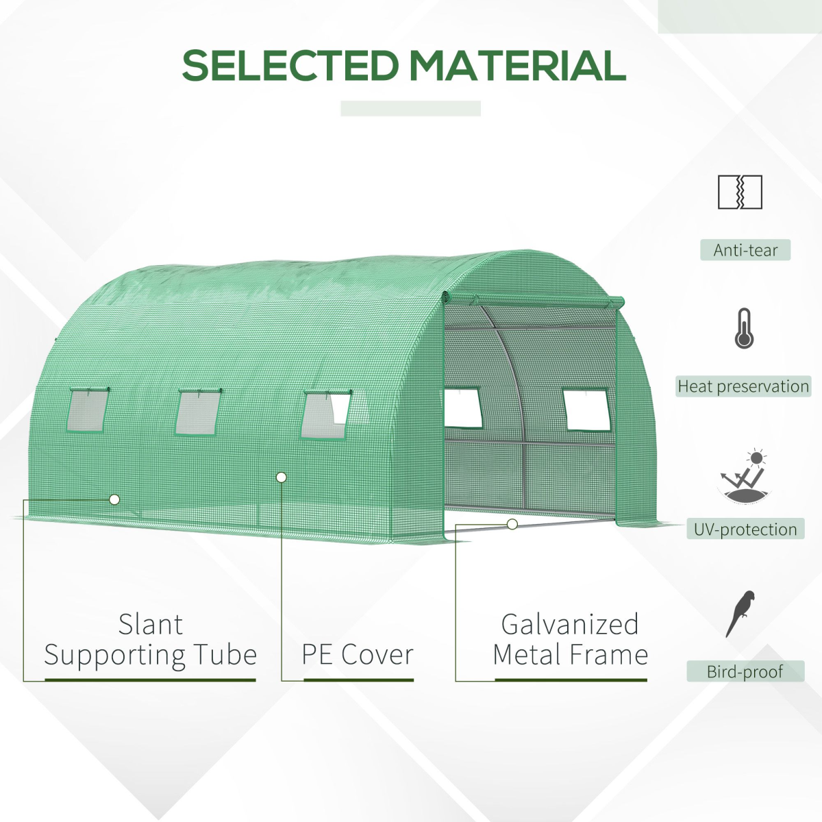 Walk-in Polytunnel Greenhouse with Zipped Door & Roll-up Windows – Galvanised Steel Frame, 300 x 397 x 200cm, Green