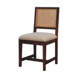 Artisan Furniture Boucle Upholstered Chair with Rattan Back & Solid Mango Wood Frame – Cream and Brown