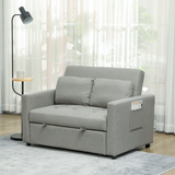 HOMCOM Click-Clack 2 Seater Sofa Bed with Cushions & Side Pockets – Space-Saving Guest Bed, Grey
