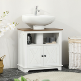 kleankin Freestanding Under Sink Bathroom Cabinet with Double Doors and Open Shelf – Farmhouse Style, White