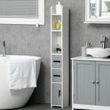 kleankin Freestanding Tall Bathroom Cabinet with Open Shelves and 3 Cupboards – Narrow Storage Organiser, Grey