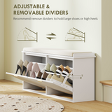 Shoe Storage Bench with Cushioned Seat & 2 Drawers – Hallway Shoe Cabinet for 10 Pairs, White & Beige