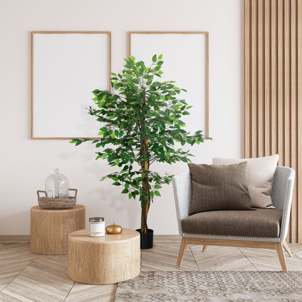 HOMCOM 150cm Artificial Ficus Tree with Nursery Pot – Low-Maintenance Indoor and Outdoor Home Decor