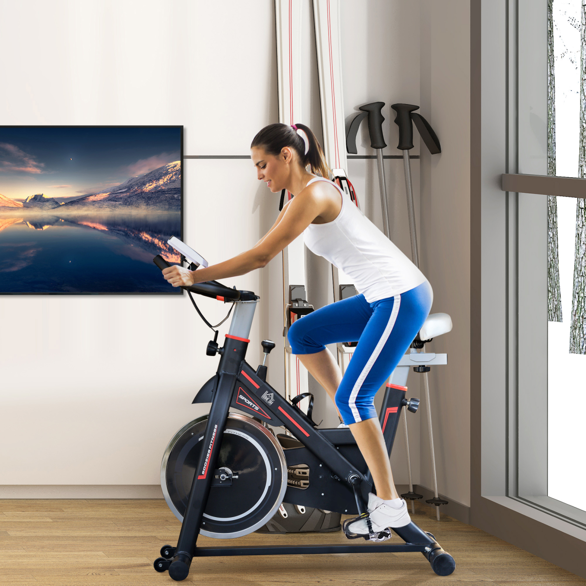 HOMCOM Exercise Bike with 8kg Flywheel, Adjustable Resistance & LCD Monitor – Quiet Home Cardio Trainer