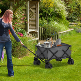 Outsunny Folding Cargo Wagon Beach Cart with Telescopic Handle & Metal Frame, 70kg Capacity – Dark Grey