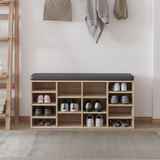 14-Compartment Shoe Rack Bench with Cushion & Adjustable Shelves – Hallway Shoe Storage Seat, Brown